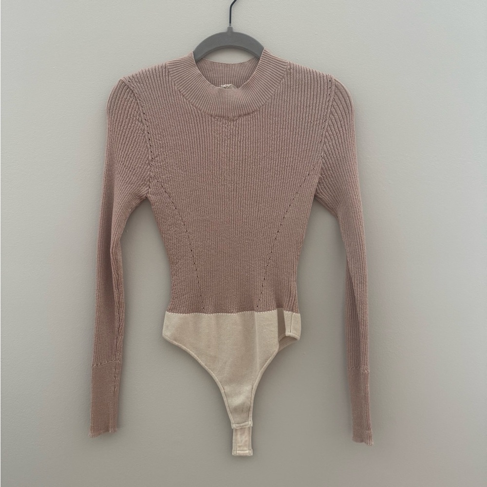 Free People Ribbed Bodysuit - Pink and Cream